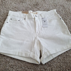 NWT Levi's Women's Mid Length Size 28 White Denim Jean Shorts Classic Cuffed
